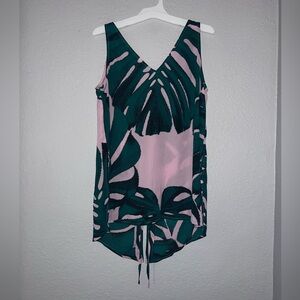 Express Women Sleeveless Green Pink Floral High Low Top Blouse Business Casual